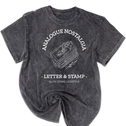 Analogue Nostalgia Letter & Stamp Graphic Mineral Wash Tshirts - Figerry