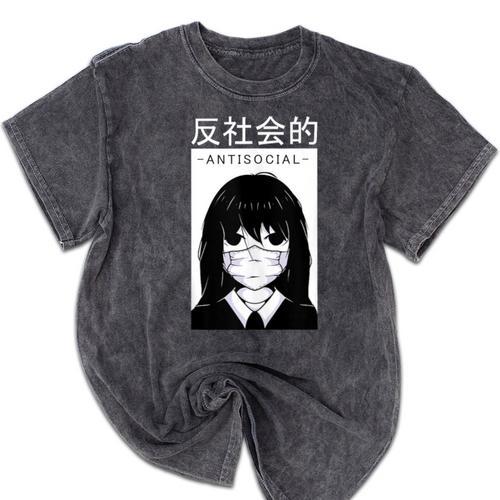 Anime Antisocial Introvert I Hate People Anti Social EMD Mineral Wash Tshirts - Raresse