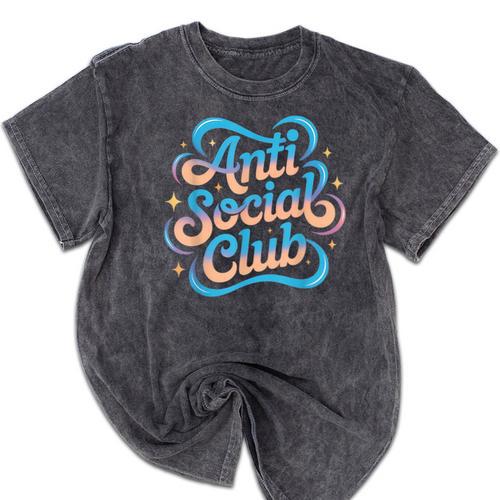 Anti-Social Club Introvert Humor Mineral Wash Tshirts - Raresse