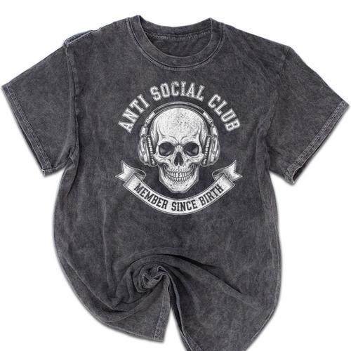 Anti Social Club Official Member Introvert Crest Mineral Wash Tshirts - Raresse
