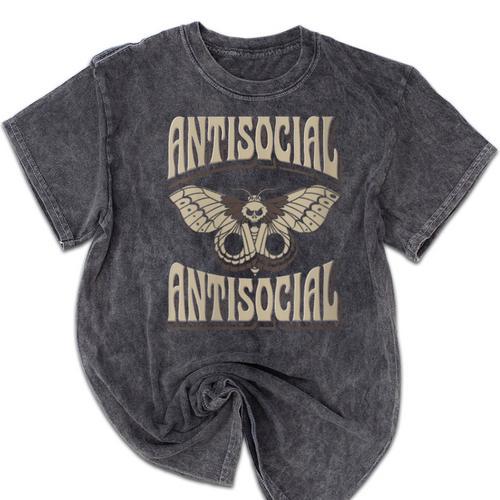 Antisocial Butterfly Quote Socially Selective Introvert Mineral Wash Tshirts - Raresse
