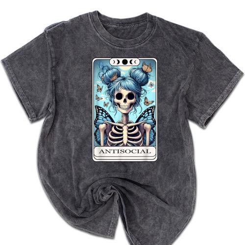 Antisocial Butterfly Tarot Card Introvert Women Stay Home Mineral Wash Tshirts - Raresse