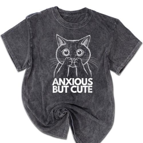 Anxious But Cute Anxiety Meme Cat Lover Introvert Mineral Wash Tshirts - Raresse