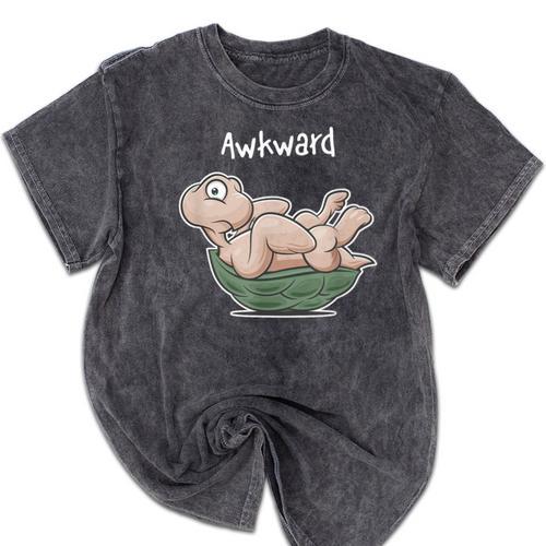 Awkward Turtle Upside Down Witty Comical Introvert Mineral Wash Tshirts - Raresse