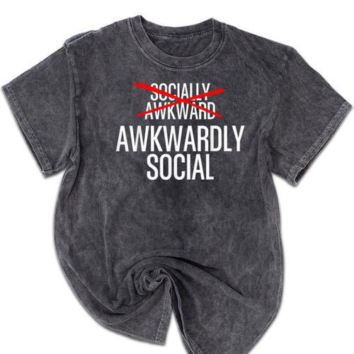 Awkwardly Social Socially Awkward Anxious Introverts Mineral Wash Tshirts - Raresse