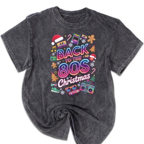 Back To-The 80 s Christmas Retro Cassette Boombox Nostalgia Mineral Wash Tshirts - Figerry
