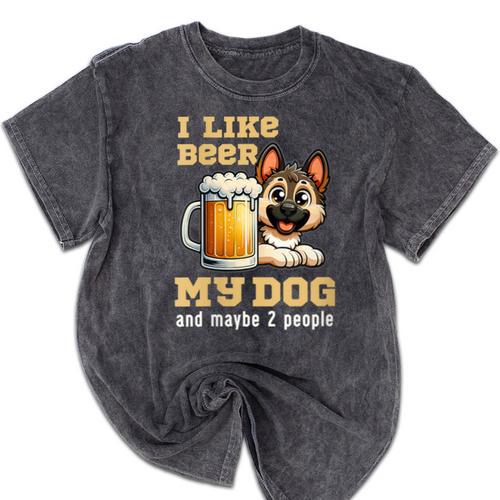 I Like Beer My Dog And Maybe 2 People Introvert Pun Mineral Wash Tshirts - Raresse