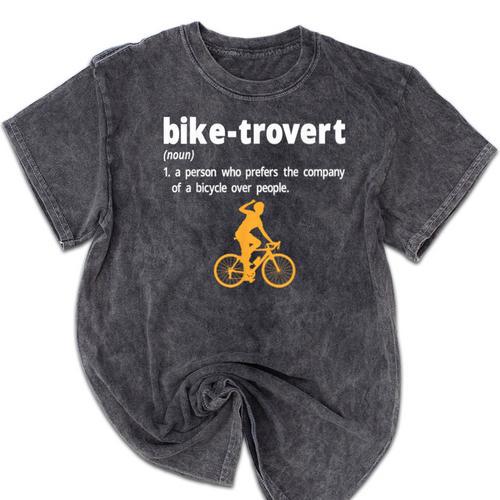 Bike-Trovert Bicycle Humor Definition Introvert Mineral Wash Tshirts - Raresse