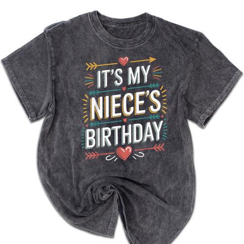 Boho Nostalgia It's My Niece's Birthday Women Kids Mineral Wash Tshirts - Figerry