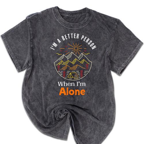 Camping Alone Meme Campfire Introvert Camper Mineral Wash Tshirts - Raresse