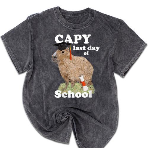 Capy Last Day Of School Capybara Graduation Quote Mineral Wash Tshirts - Best Gift Smart