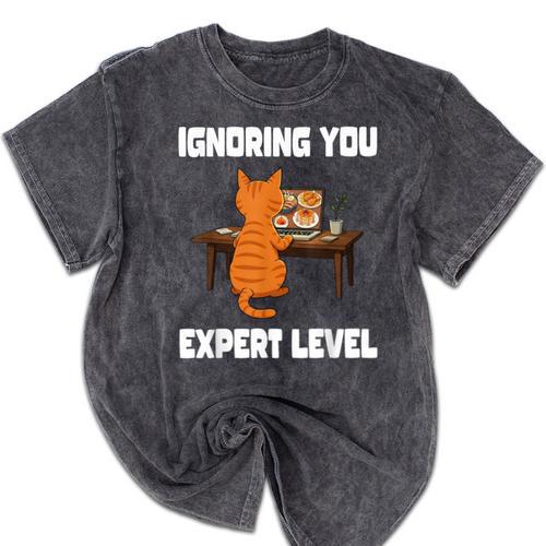 Cat Ignoring You Expert Level Orange Tabby Introvert Mineral Wash Tshirts - Raresse