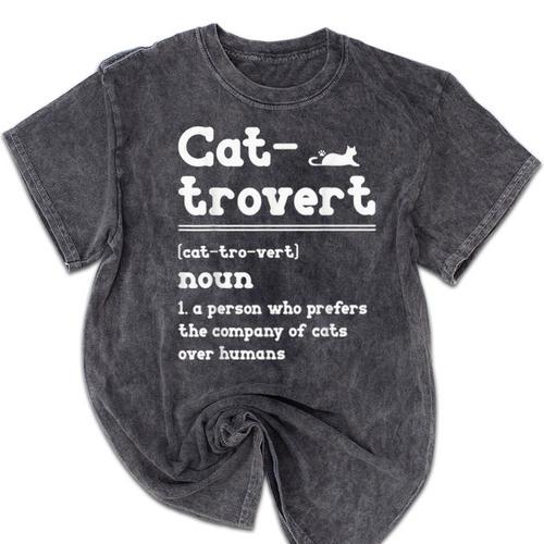 Cat-Trovert Definition Cat Introvert Pet Lover Mineral Wash Tshirts - Raresse