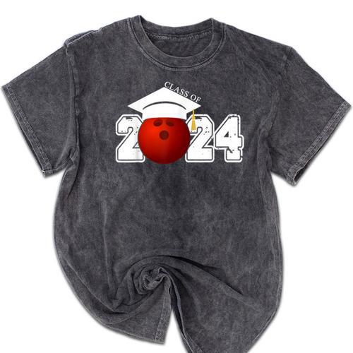 Class Of 2024 Graduation For Him Her Bowling Sports Mineral Wash Tshirts - Best Gift Smart