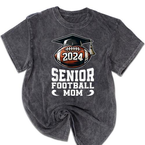 Class Of 2024 Graduation Senior Football Mom 2024 Mineral Wash Tshirts - Best Gift Smart