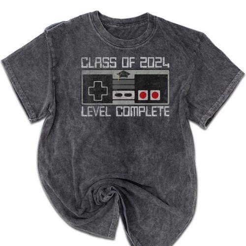 Class Of 2024 Level Complete Video Gamer Senior Graduation Mineral Wash Tshirts - Best Gift Smart