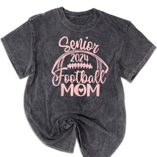 Class Of 2024 Senior Football Graduation Mom Mineral Wash Tshirts - Best Gift Smart
