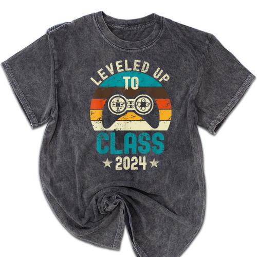 Class Of 2024 Senior Graduation Leveled Up Gamer Class 2024 Mineral Wash Tshirts - Best Gift Smart