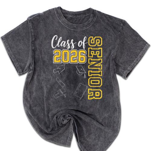 Class Of 2026 Senior 26 High School Graduation -Gold Mineral Wash Tshirts - Best Gift Smart