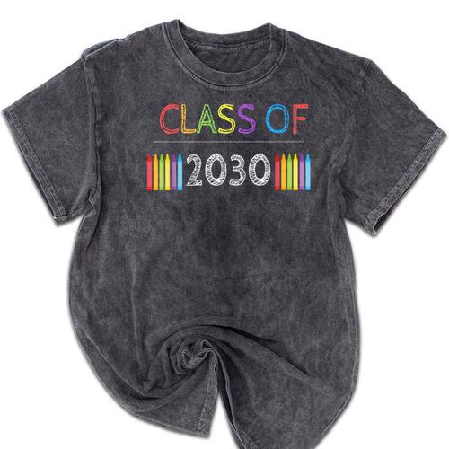 Class Of 2030 Graduation Shirt Men Women Boys Girls Cute Mineral Wash Tshirts - Best Gift Smart