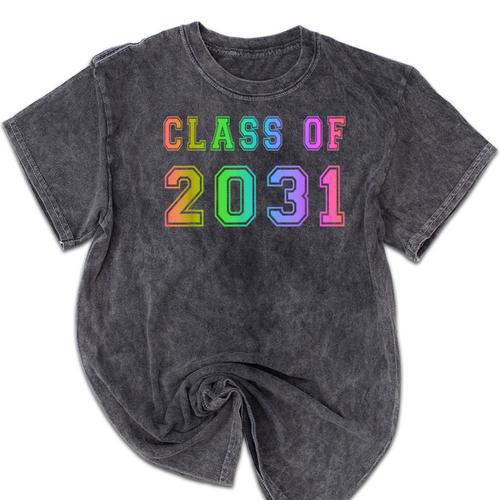 Class Of 2031 High School Graduation Date Kindergarten Shirt Mineral Wash Tshirts - Best Gift Smart