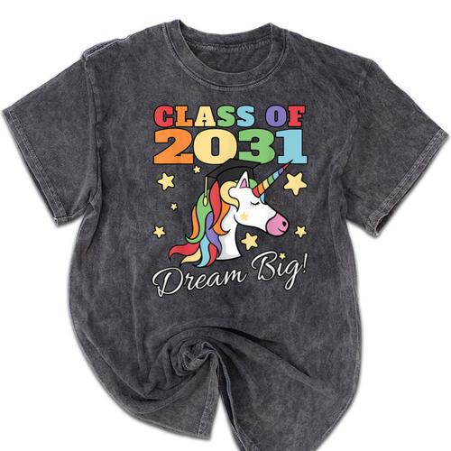 Class Of 2031 Magical Unicorn Graduation Cap Mineral Wash Tshirts - Best Gift Smart