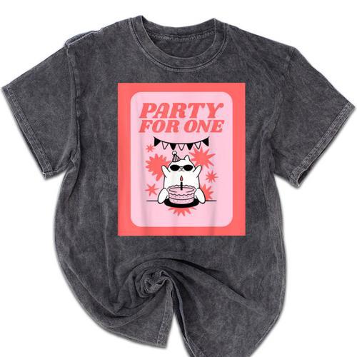 Cool Fun Cute Party Introvert Cat Character Mineral Wash Tshirts - Raresse