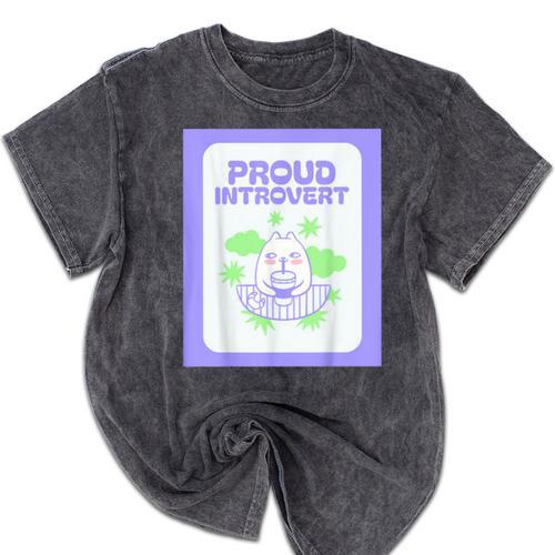 Cool Fun Cute Proud Introvert Cat Character For Men Women Mineral Wash Tshirts - Raresse