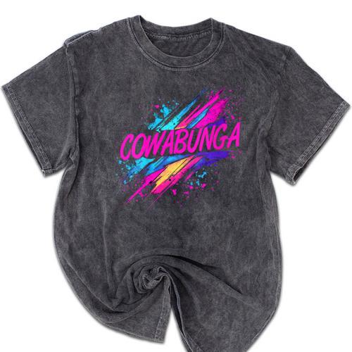 Cowabunga Retro 80s 90s Nostalgia Slang Neon Grunge Art Mineral Wash Tshirts - Figerry
