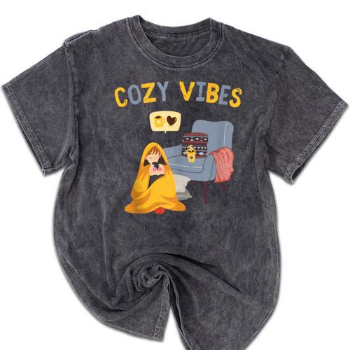 Cozy Vibes Atmospheric Introvert Mineral Wash Tshirts - Raresse