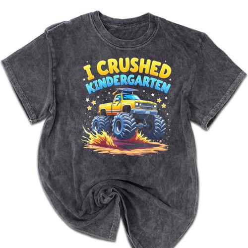 I Crushed Kindergarten Monster Truck Graduation Boys Kids Mineral Wash Tshirts - Best Gift Smart