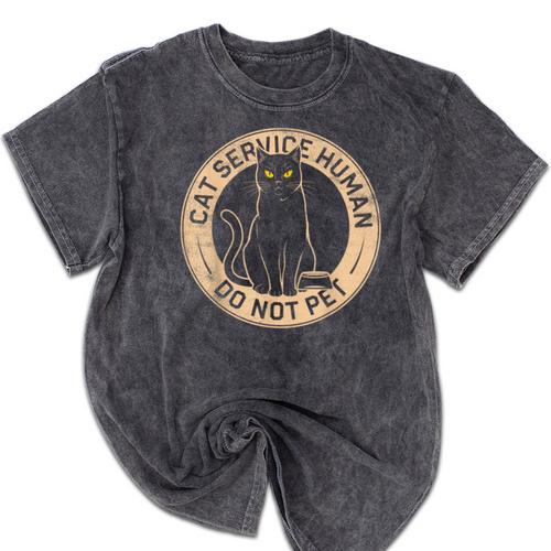 Cute Introvert Cat Service Human Do Not Pet Cat Joke Mineral Wash Tshirts - Raresse