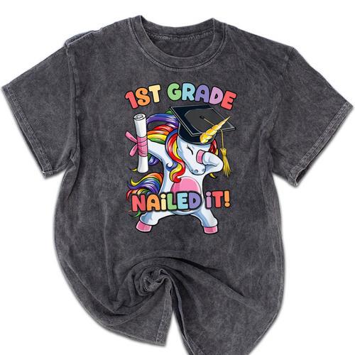 Dabbing 1st Grade Unicorn Graduation Class Of 2021 Nailed It Mineral Wash Tshirts - Best Gift Smart