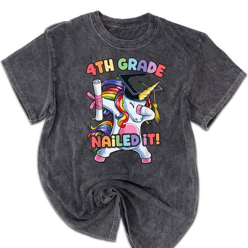 Dabbing 4th Grade Unicorn Graduation Class Of 2021 Nailed It Mineral Wash Tshirts - Best Gift Smart