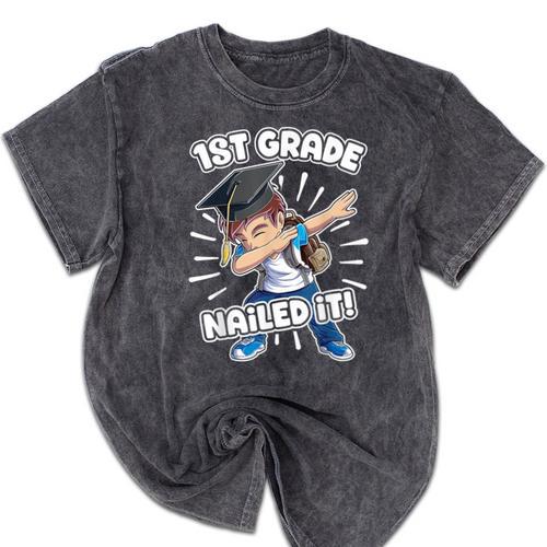 Dabbing Graduation Boy 1st Grade Class Of 2021 Nailed It Mineral Wash Tshirts - Best Gift Smart