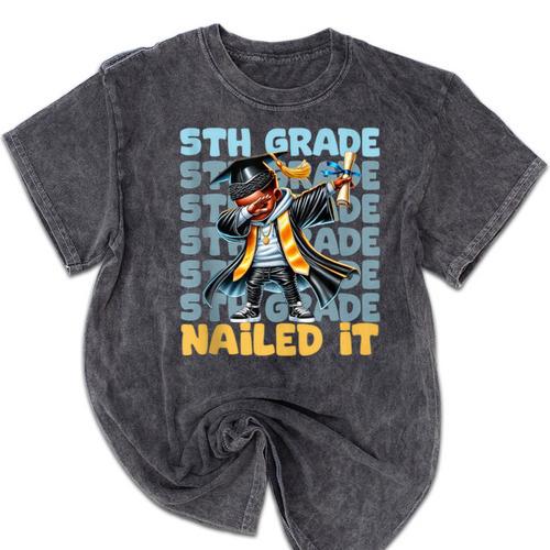 Dabbing Graduation Boy 5th Grade Nailed It Class Of 2025 Mineral Wash Tshirts - Best Gift Smart