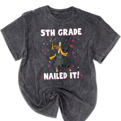 Dabbing Graduation Class Of 2025 Girls 5th Grade Nailed It Mineral Wash Tshirts - Best Gift Smart