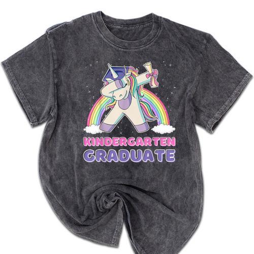 Dabbing Unicorn Kindergarten Graduation Dab Dance Girl Mineral Wash Tshirts - Best Gift Smart