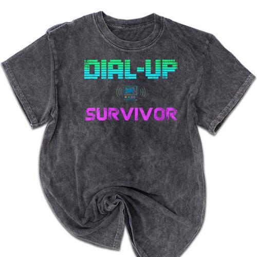 Dial Up Survivor Retro Modem Nostalgia Tech Top Mineral Wash Tshirts - Figerry