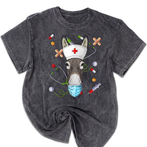 Donkey Nurse RN ER Nursing School Graduation Mineral Wash Tshirts - Best Gift Smart