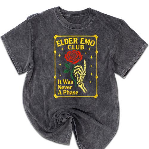 Elder Emo Club Emo Gothic Music Nostalgia Mineral Wash Tshirts - Figerry