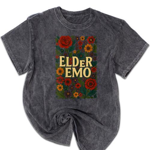 Elder Emo Floral Gothic Vintage Nostalgia Mineral Wash Tshirts - Figerry