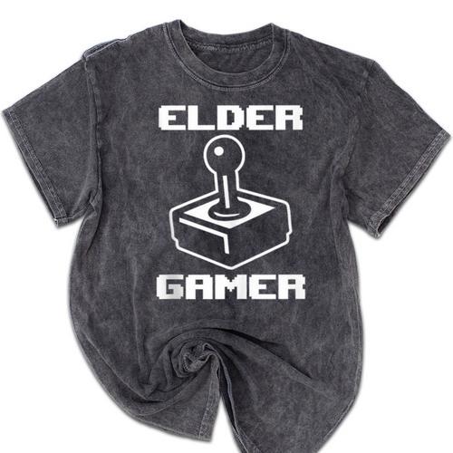 Elder Gamer Retro Video Game Nostalgia Old Gamer Mineral Wash Tshirts - Figerry
