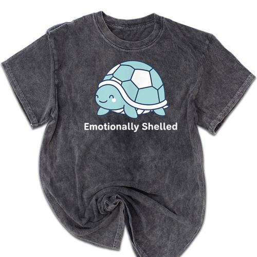 Emotionally Shelled Turtle Introvert Turtle Tee Mineral Wash Tshirts - Raresse