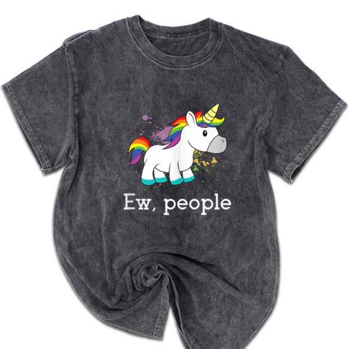 Ew People Unicorn Lover Introvert Rainbow Unicorn Mineral Wash Tshirts - Raresse