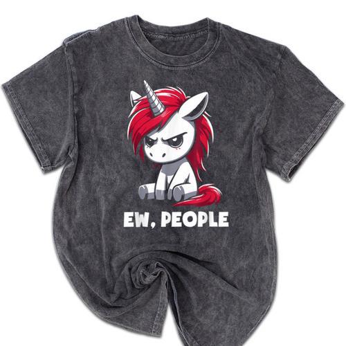 Ew People Unicorn Sarcastic Humor Introvert Mineral Wash Tshirts - Raresse