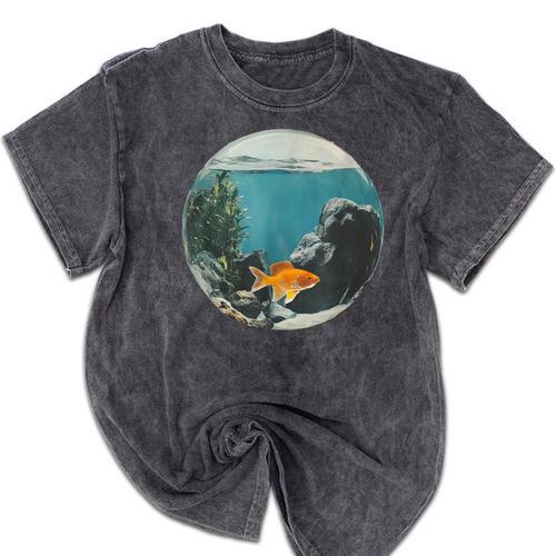 Fish Bowl Frutiger Aero Y2K Retro Vibes Mineral Wash Tshirts - Figerry
