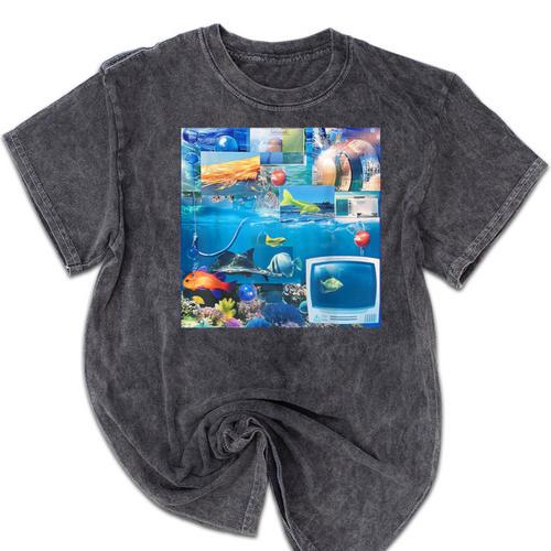 Frutiger Aero Retro Vibes Y2K Retro Grunge Mineral Wash Tshirts - Figerry