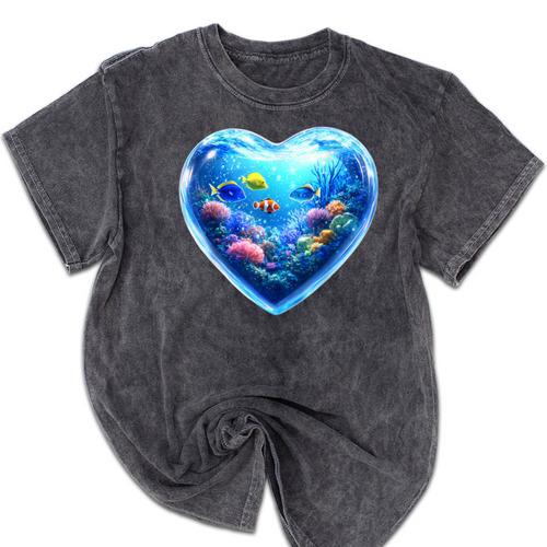 Frutiger Aero Y2K Heart Mineral Wash Tshirts - Figerry