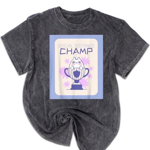 Fun Cute Introvert Cat Character Trophy For Men Women Mineral Wash Tshirts - Raresse